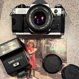 Canon AE-1 Program Black and Silver Film Camera with Flash